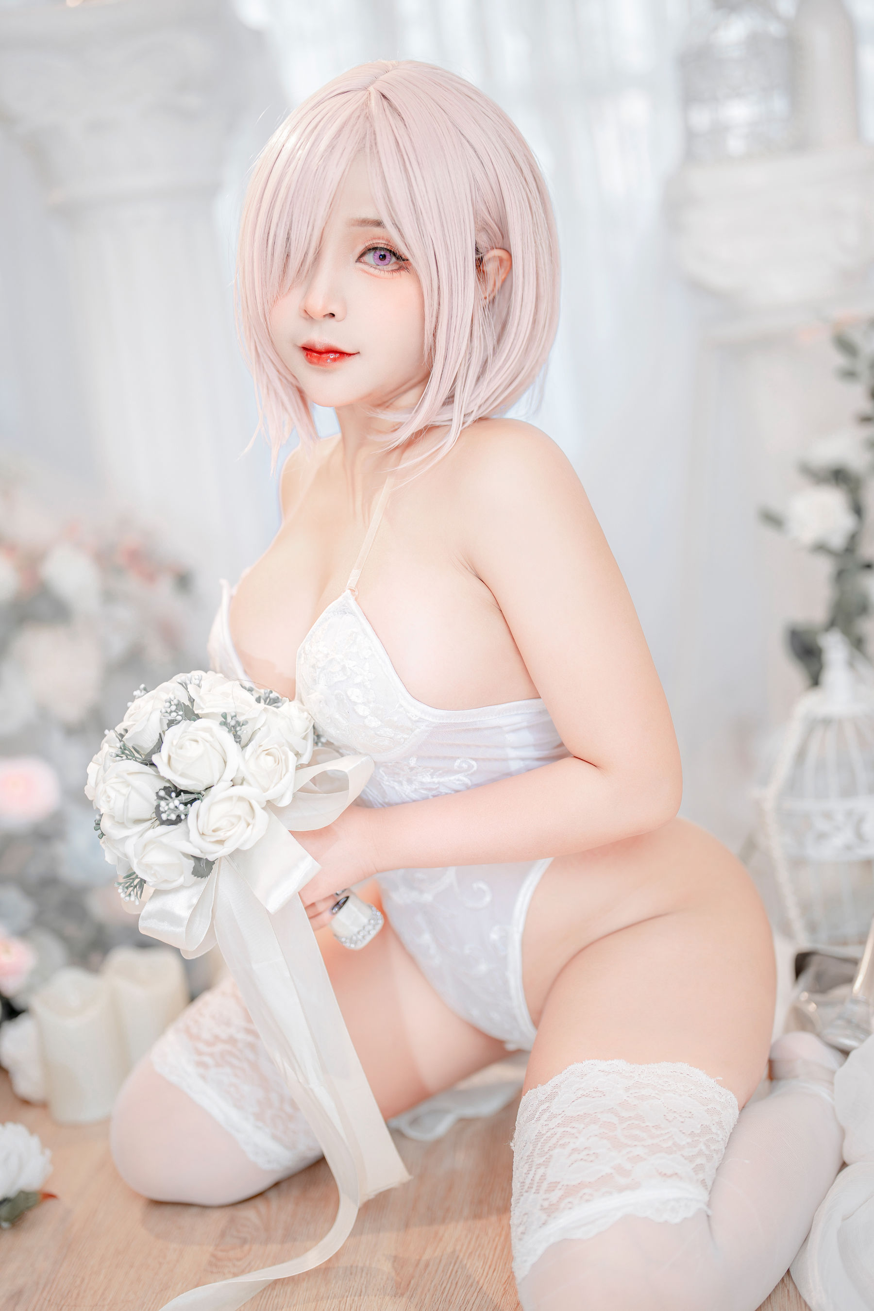 Sayo Momo – Mashu white lingerie body oil Cosplay-第6张