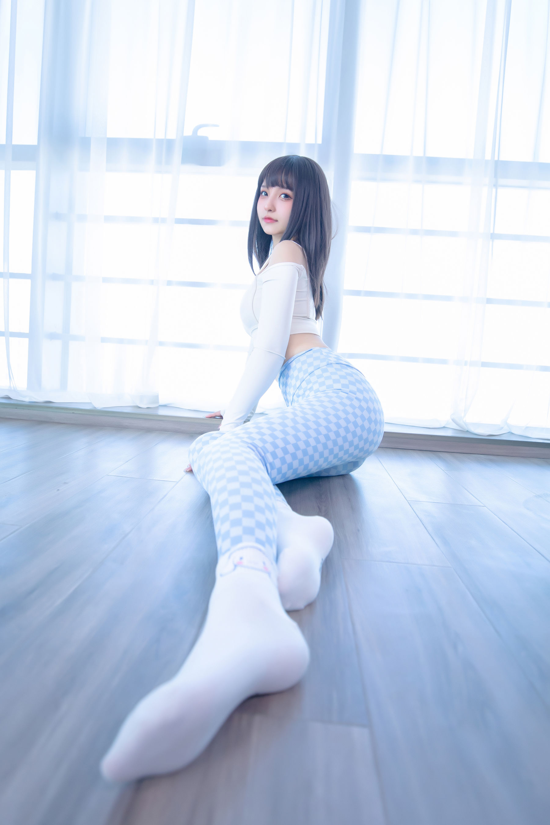 萝莉神楽板真冬 – 蓝白格 Cosplay-第6张