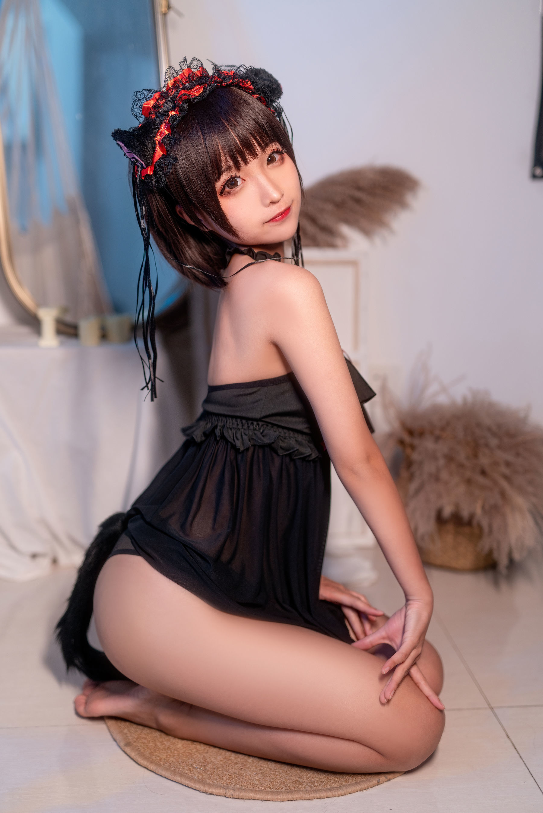 动漫博主蠢沫沫 黑睡裙 Cosplay-第1张