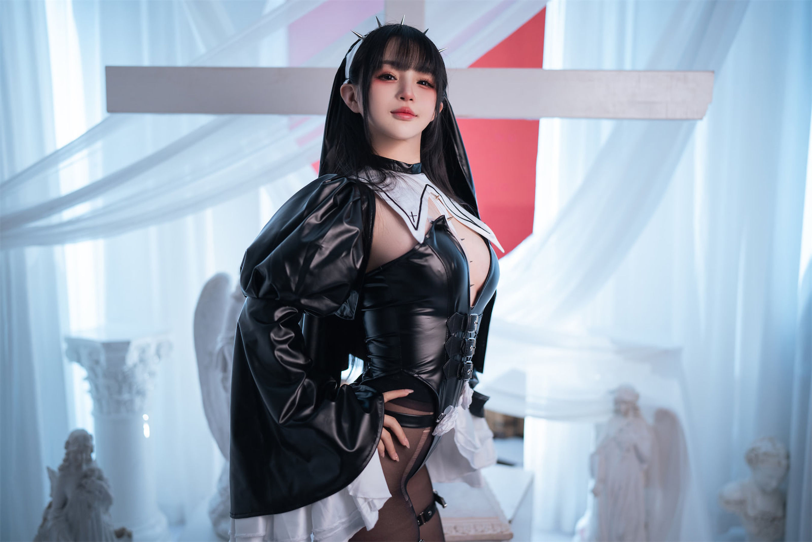 桜井宁宁 – 皮衣修女 Cosplay-第1张